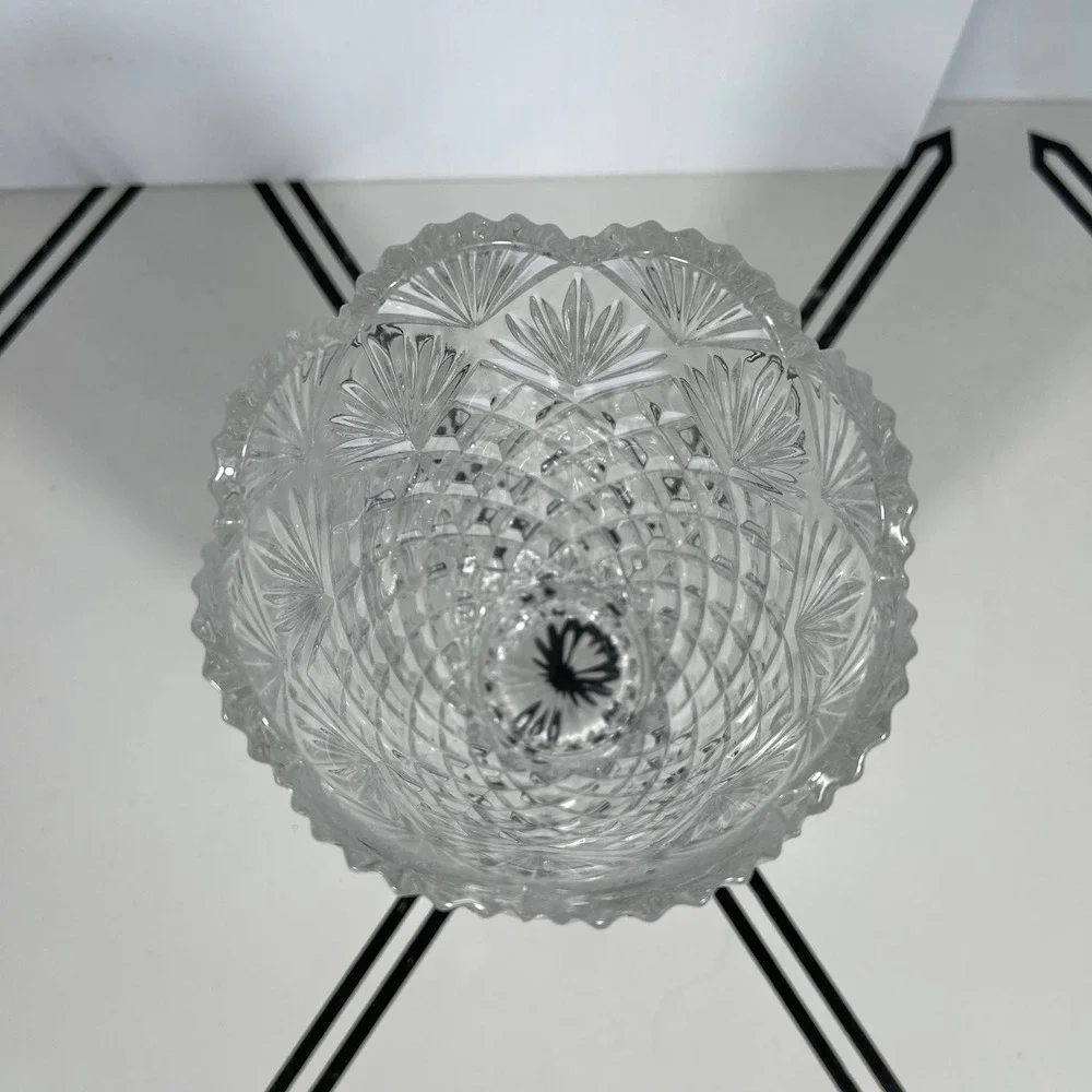 Crystal‎ Cut Glass Vase Fan Art Deco Diamond Pattern Pedestal Base